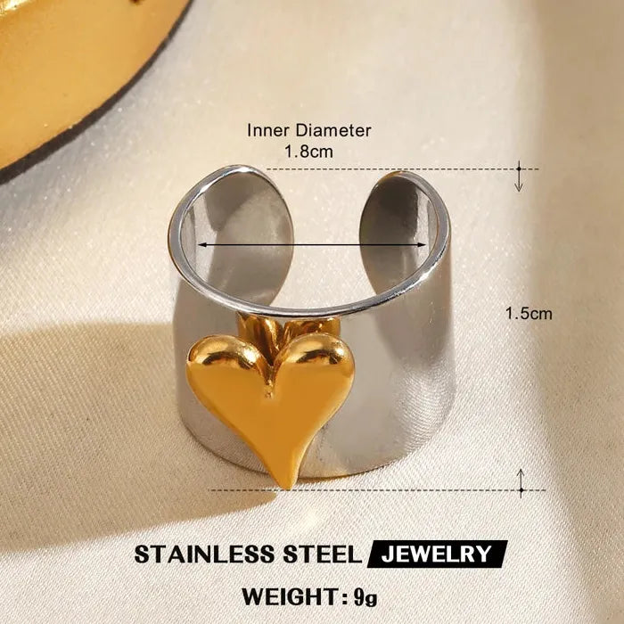 Adjustable Stainless Steel Geometric Heart Flower Ring for Women Jewelry Gift