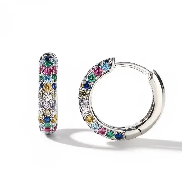 Colorful Crystal Round Hoop Earrings Copper Cubic Zirconia Lymphatic Drainage Magnetotherapy Weight Loss Jewelry