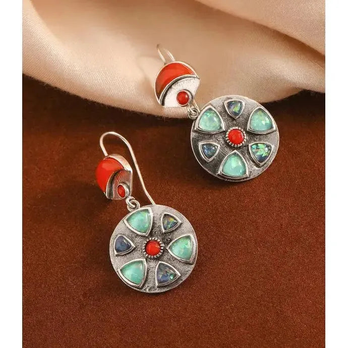 Vintage Colored Gemstone Drop Earrings Zinc Alloy Luxury Wedding Jewelry Gift
