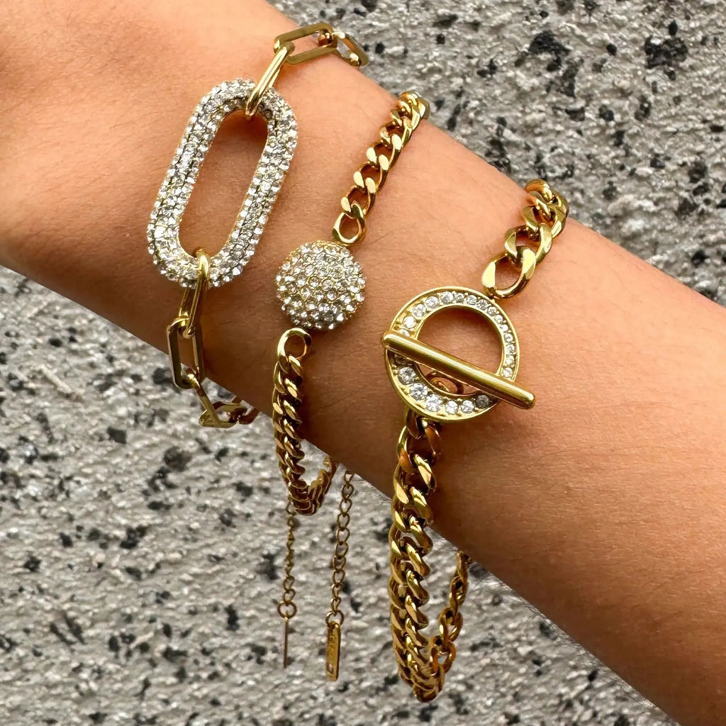 18K Gold Plated Geometric CZ Zircon Bracelet Punk Hypoallergenic Chain Jewelry