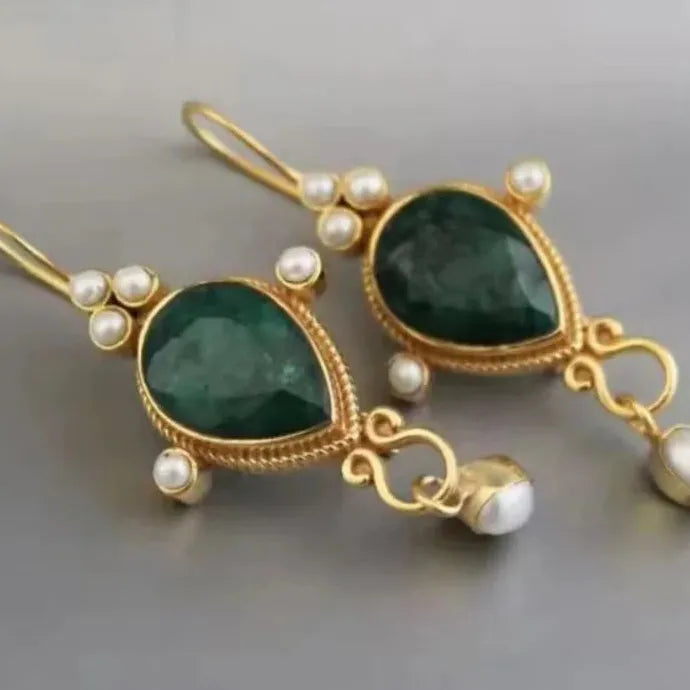 Vintage Court Gold Women's Zinc Alloy Drop Earrings Ethnic Style Stone Jewelry Gift