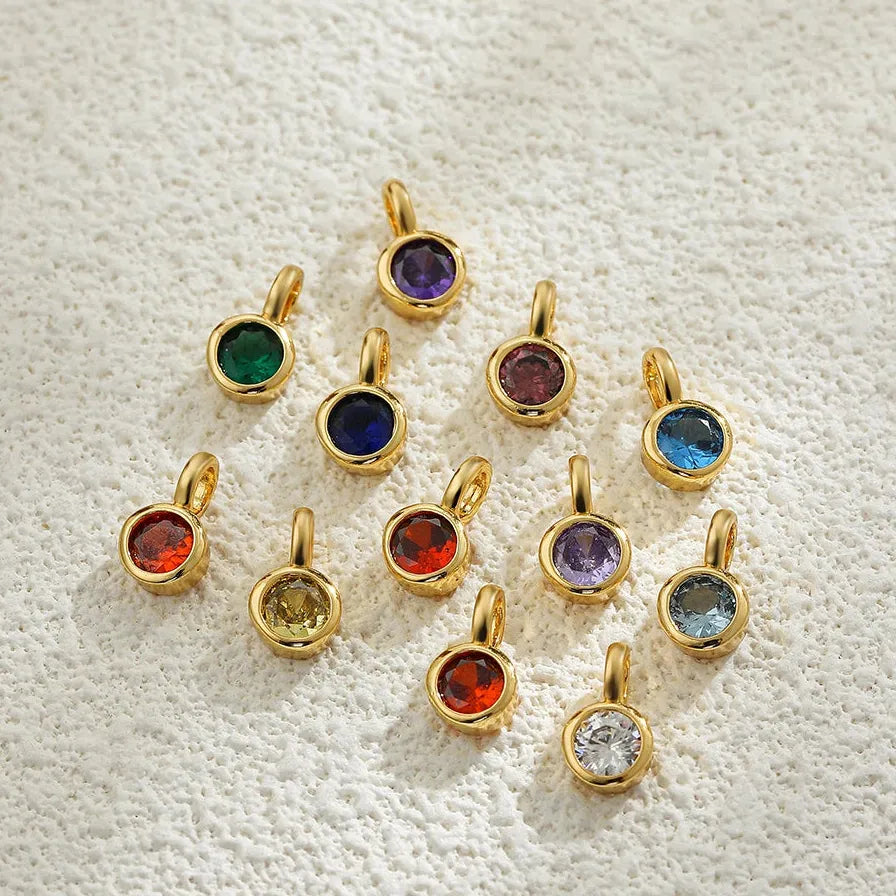 Multicolor Crystal 12 Month Birthstone Pendant Charm for Women Stainless Steel Gold Jewelry