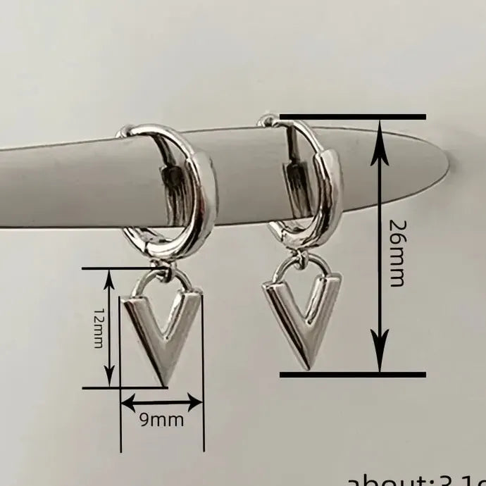 Elegant V-Shaped Geometric Drop Earrings for Women Silver Color Brass Alloy