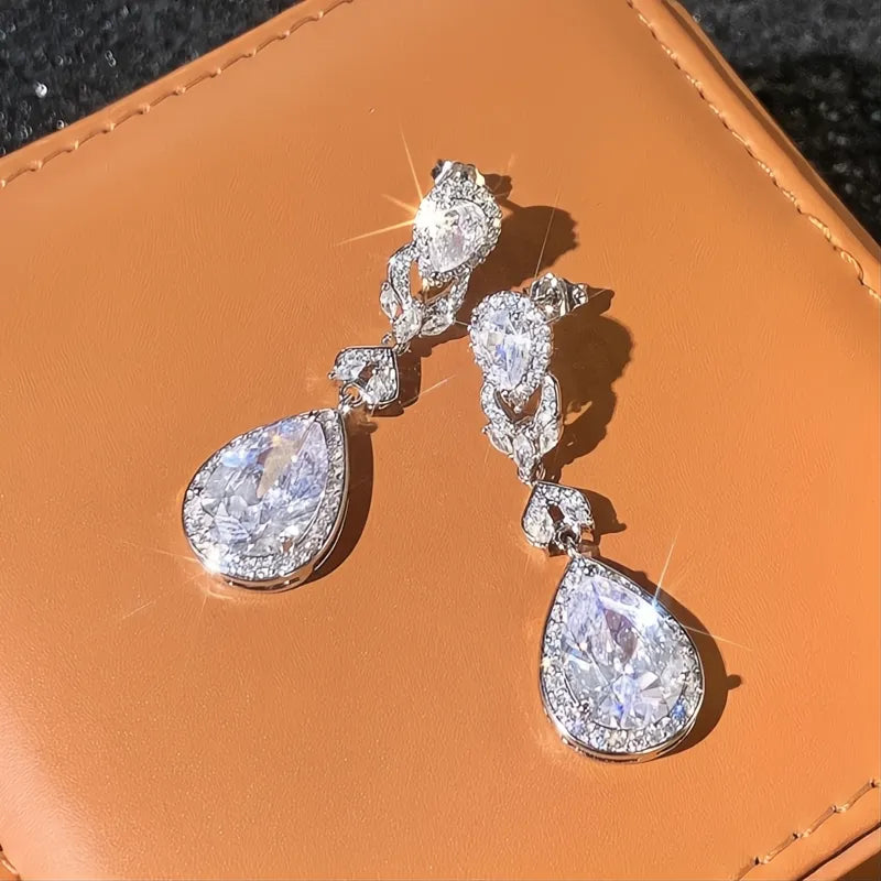 Women Drop Earrings Copper Alloy Cubic Zirconia Geometric Trendy Chic Jewelry for Party Engagement Daily