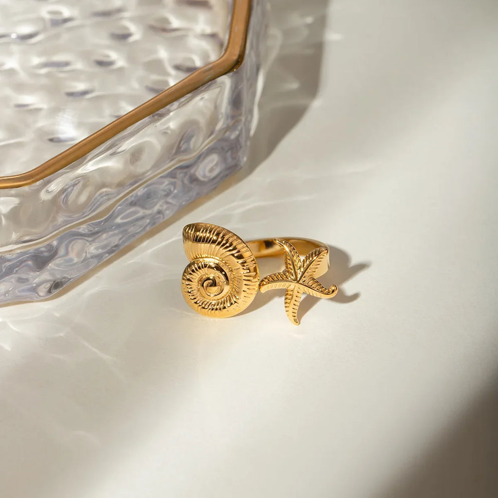18K Gold Plated Geometric Wedding Band Stainless Steel Adjustable Ring Charm Jewelry