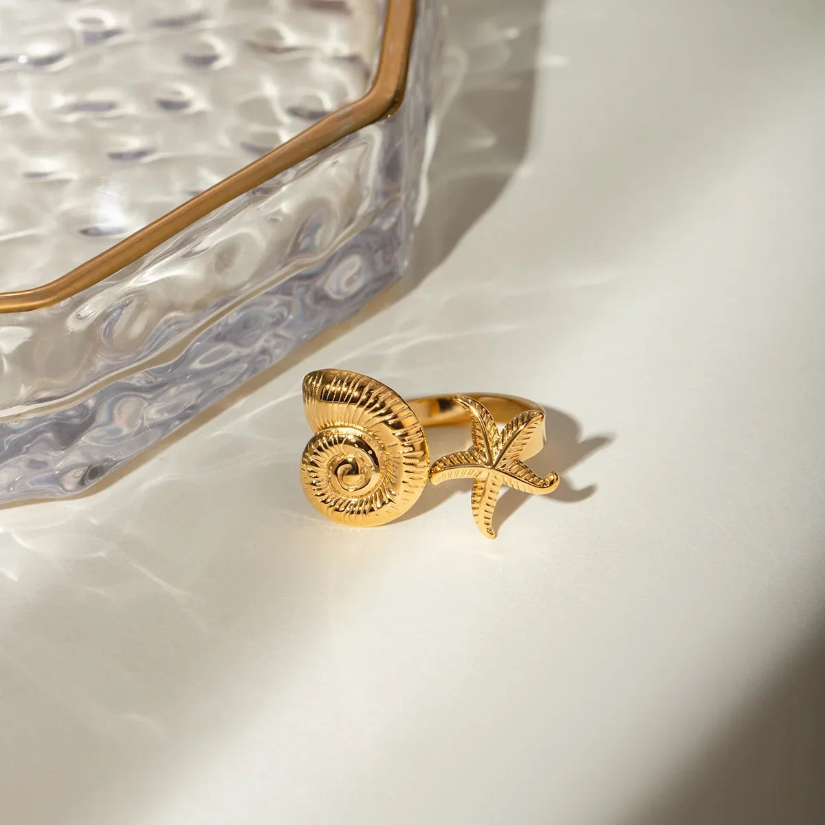 18K Gold Plated Geometric Wedding Band Stainless Steel Adjustable Ring Charm Jewelry