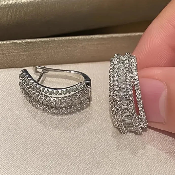 Trendy Geometric Copper Hoop Earrings for Women with Cubic Zirconia