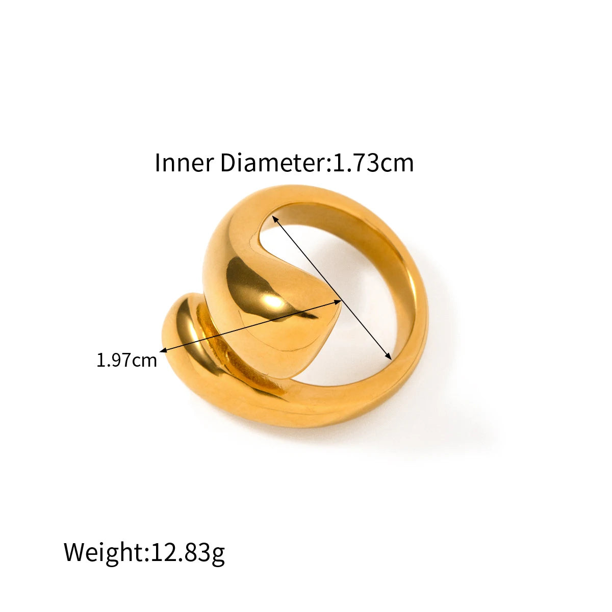 18k Gold Plated Geometric Chunky Stainless Steel Ring Unisex Gift