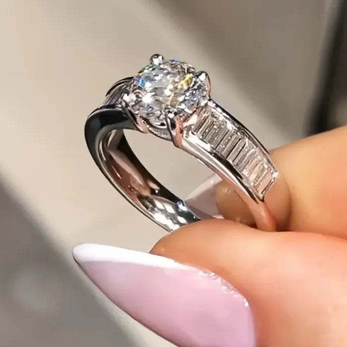 Elegant AA Round Cubic Zirconia Brass Wedding Engagement Ring for Women