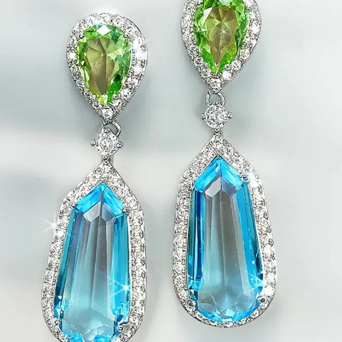 Colorful Geometric Cubic Zirconia Dangle Earrings for Women Wedding Jewelry