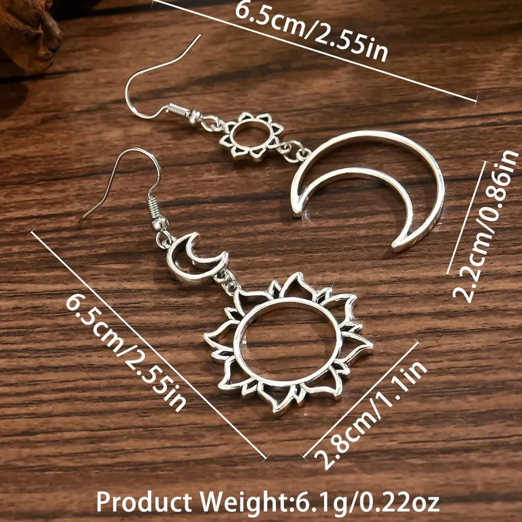 Bohemian Sun Moon Hollow Out Zinc Alloy Pendant Earrings for Women Gift