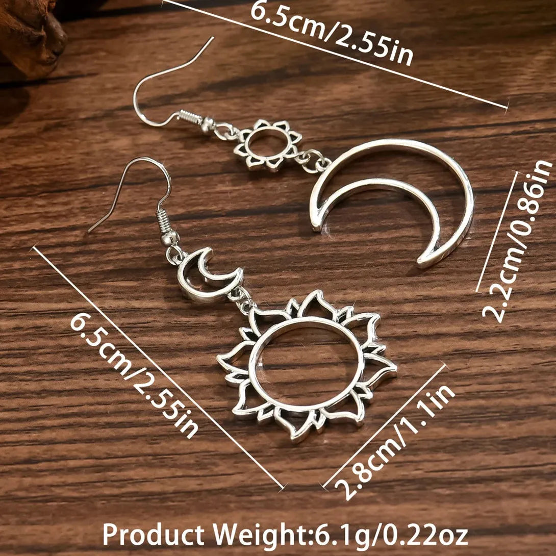 Bohemian Sun Moon Hollow Out Zinc Alloy Pendant Earrings for Women Gift