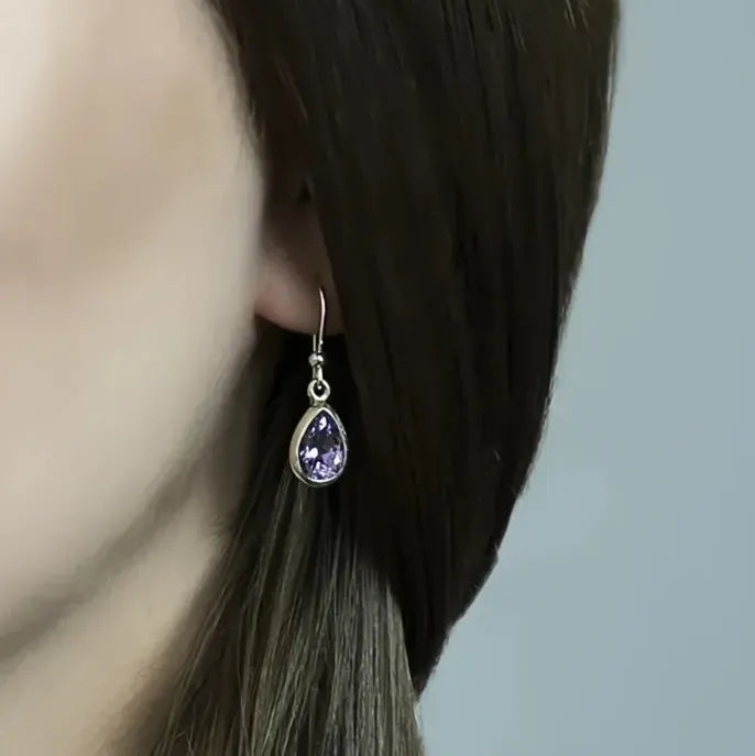 Purple Cubic Zirconia Geometric Dangle Earrings Copper Alloy Wedding Gift