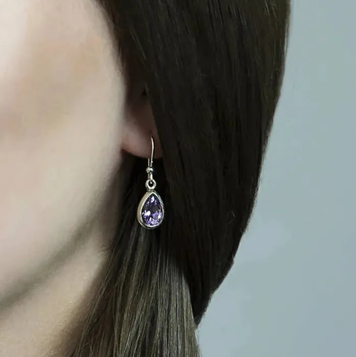 Waterdrop Purple Geometric CZ Drop Earrings Women Wedding Gift