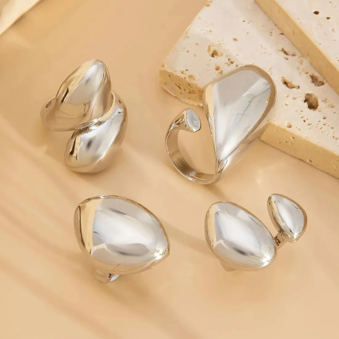 4Pcs Punk Geometric Square Open Rings for Women Men Fashion Jewelry