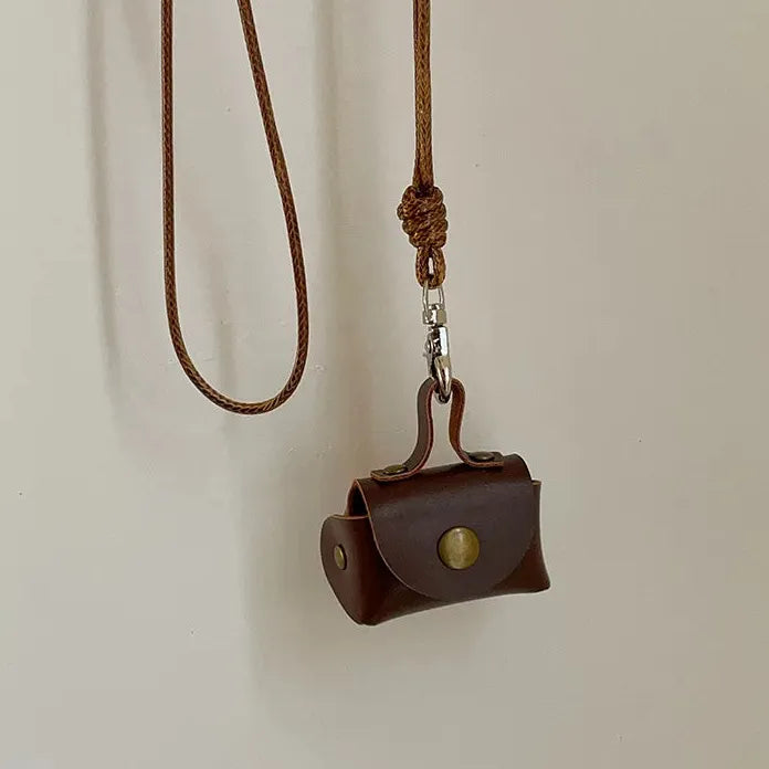 Leather Hanging Neck Coin Purse Pendant Necklace with Long Chain for Women