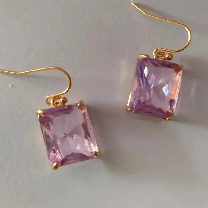 Natural Amethyst Drop Earrings for Women Cubic Zirconia Zinc Alloy Gift