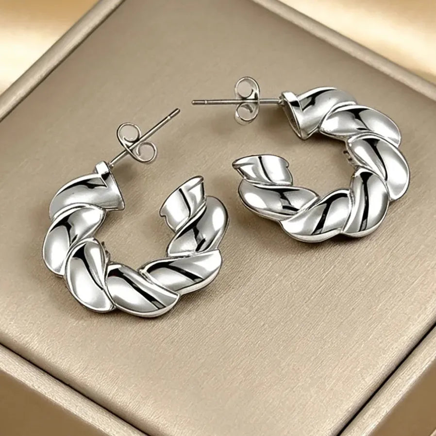 Stainless Steel Geometric Twist Earrings for Women Men Silver Fashion Jewelry
