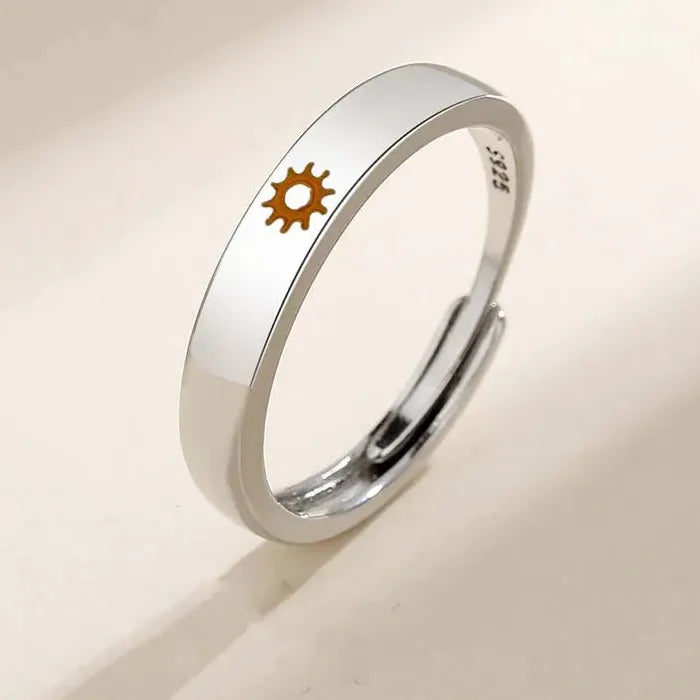 2Pcs Adjustable Silver Sun Moon Couple Heart Rings Set Gift Jewelry