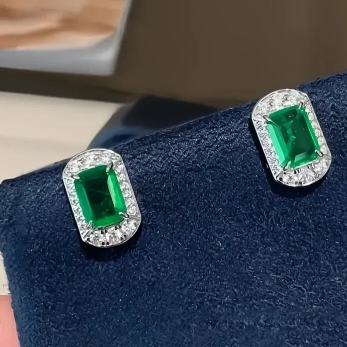 Luxury Geometric Rectangular CZ Stud Earrings Copper Alloy for Women