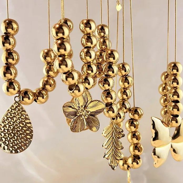 Stainless Steel Geometric Butterfly Pendant Necklace Punk Beaded Jewelry