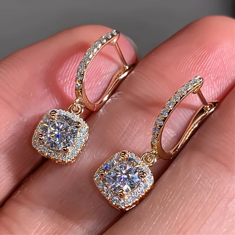 New Trendy Square Shape Drop Earrings Cubic Zirconia Bridal Engagement Wedding Jewelry Elegant Female Dangle Gift