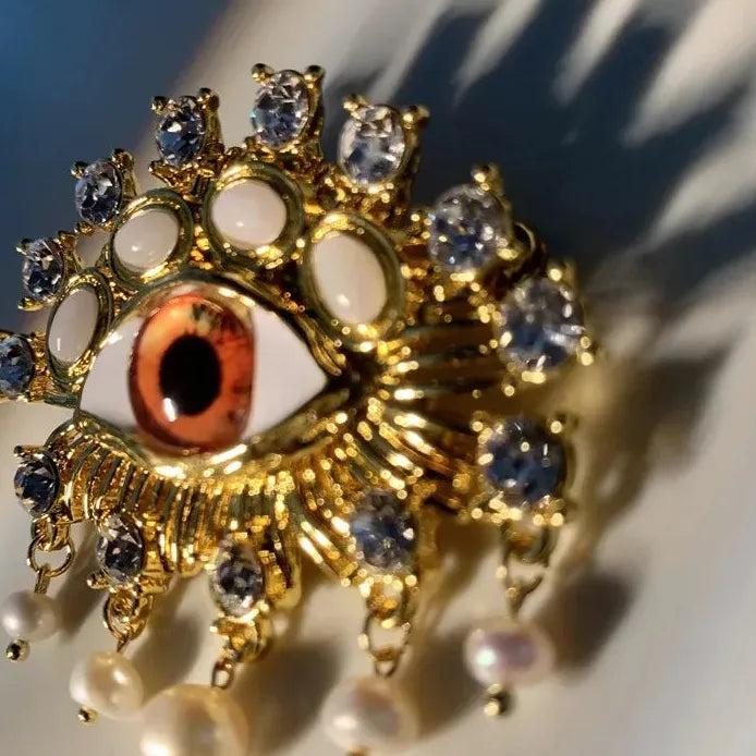 Rhinestone Women's Brooch Geometric Devil's Eye Pearls Badge