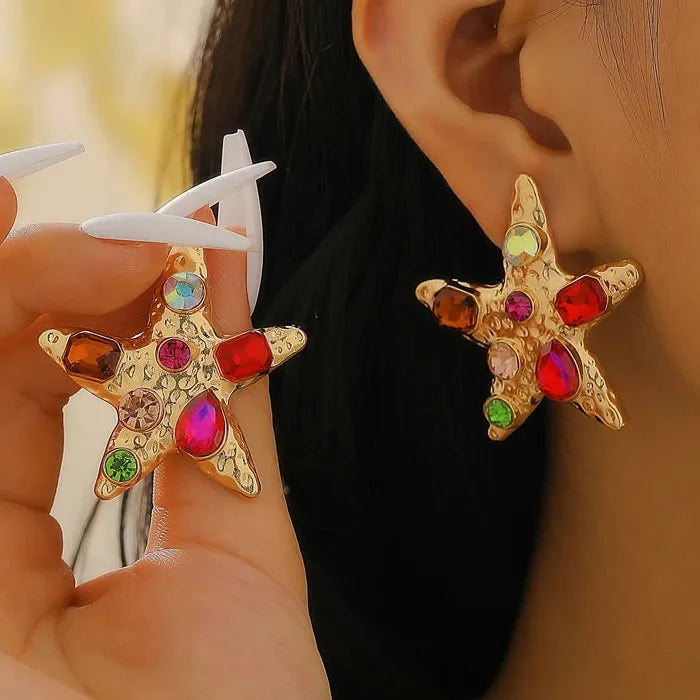 Vintage Colorful Crystal Starfish Drop Earrings for Women 2025