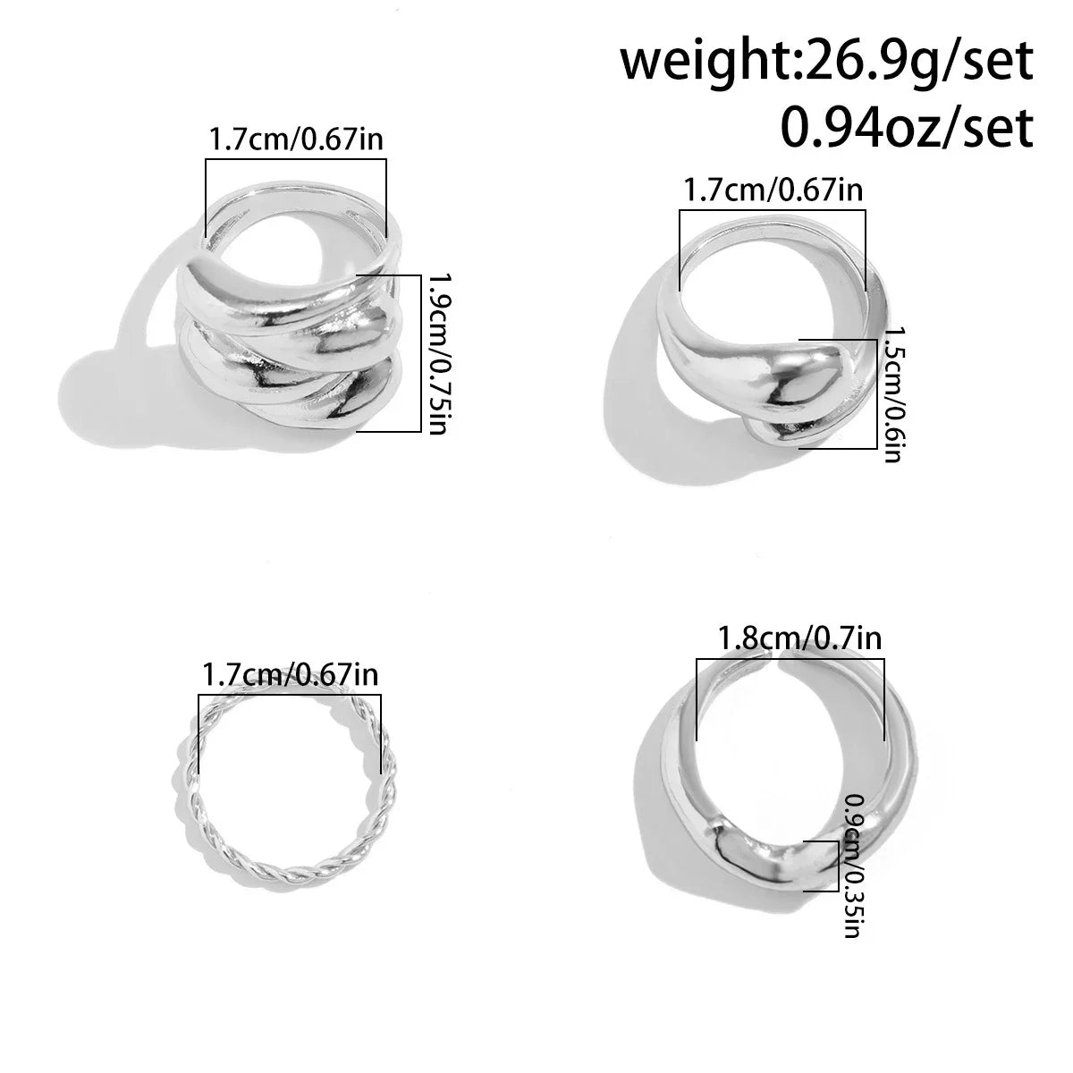 5Pcs Adjustable Zinc Alloy Punk Geometric Dome Finger Ring Set for Women