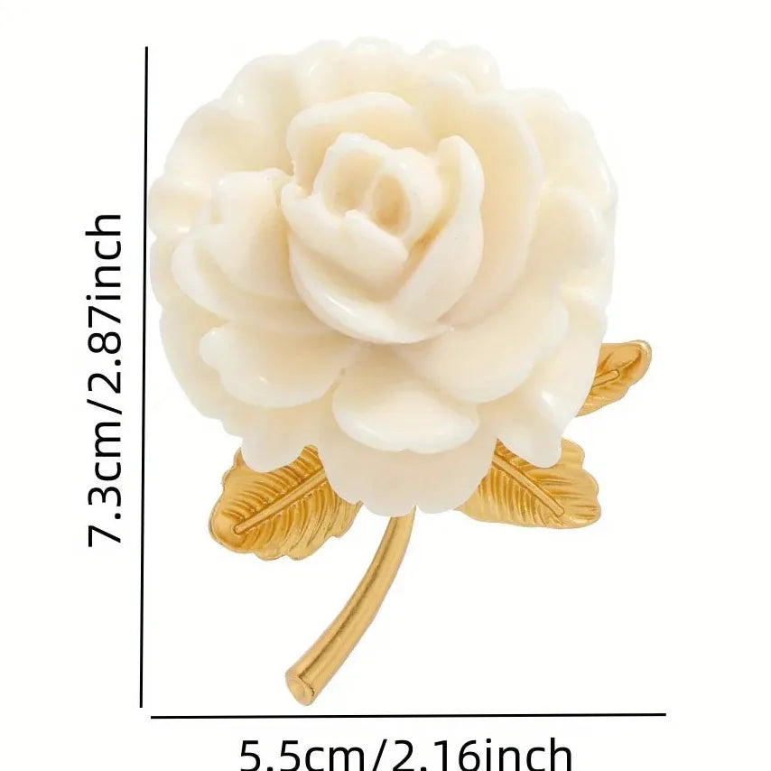 Vintage White Rose Brooch Elegant Women's Fashion Pin Corsage Accessory