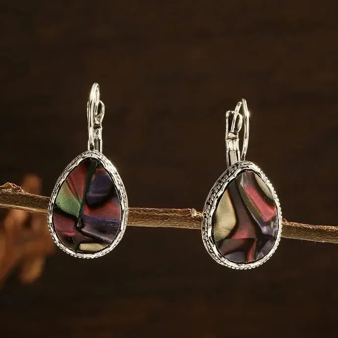 Retro Gold Inlaid Abalone Shell Earrings Natural Stone Drop Jewelry for Women