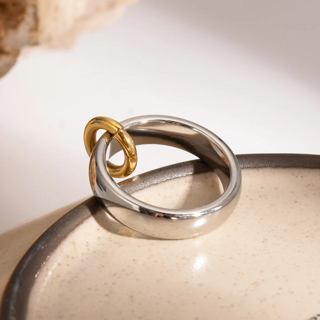 Punk Gold Silver Colorblock Stainless Steel Knuckle Ring Waterproof Wedding Jewelry