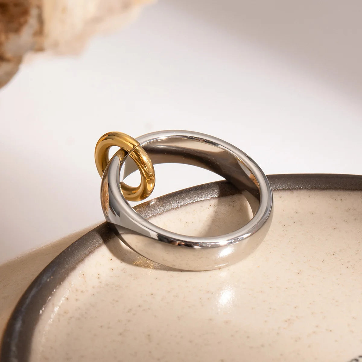 Punk Gold Silver Colorblock Stainless Steel Knuckle Ring Waterproof Wedding Jewelry