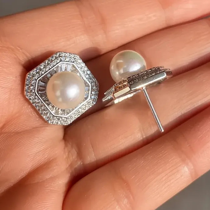 Luxury Geometric Copper Alloy Pearl Stud Earrings Wedding Jewelry for Women