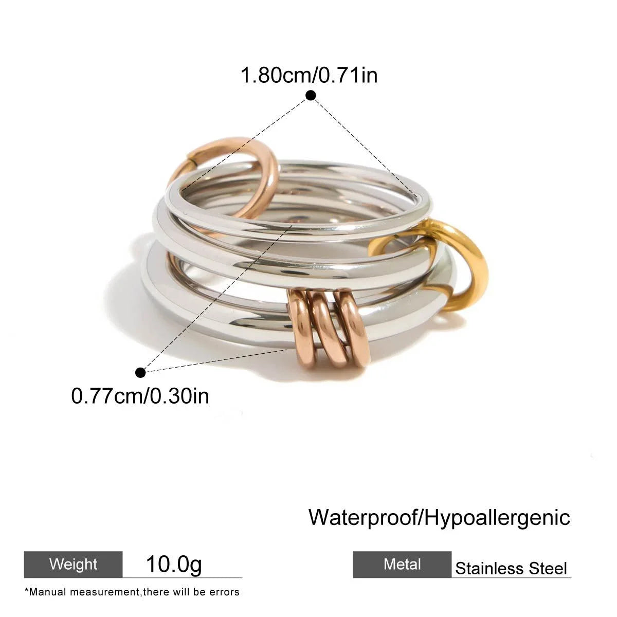 Stackable Two-Color Multilayer Four-Ring Stainless Steel CZ Zircon Jewelry Set Hypoallergenic
