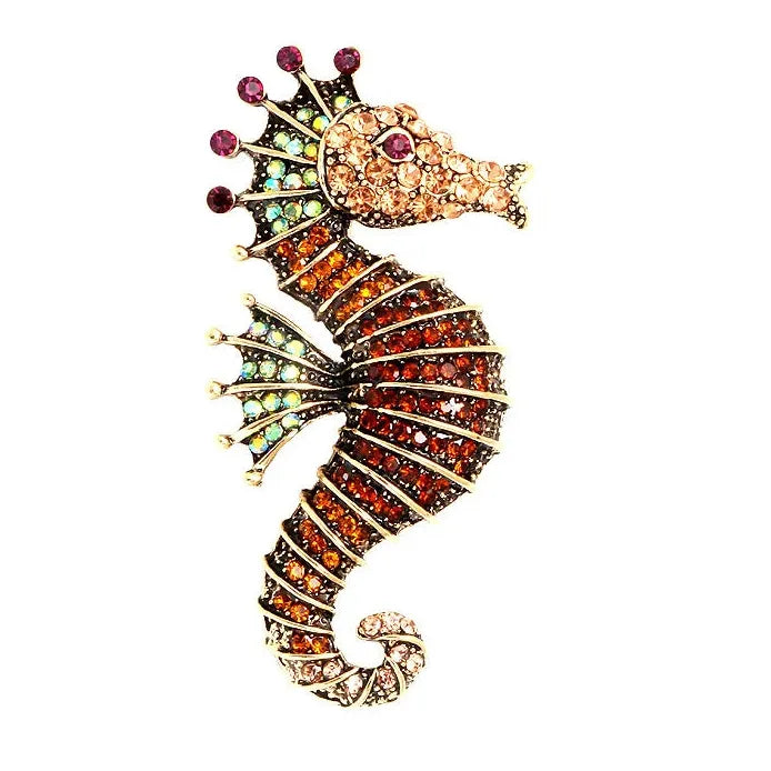 Geometric Rhinestone Seahorse Brooch Pin for Women Stylish Accessory