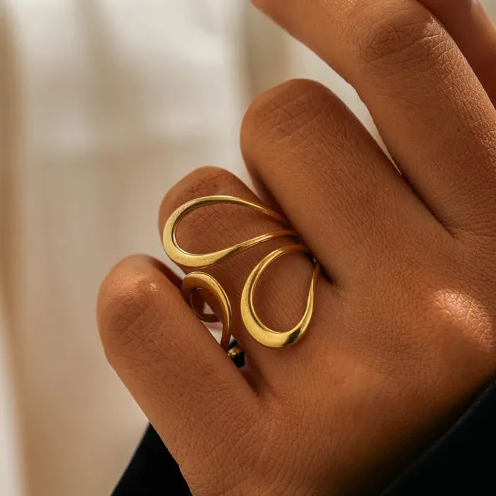 Gold Stainless Steel Punk Geometric Irregular Open Chain Ring for Women Jewelry