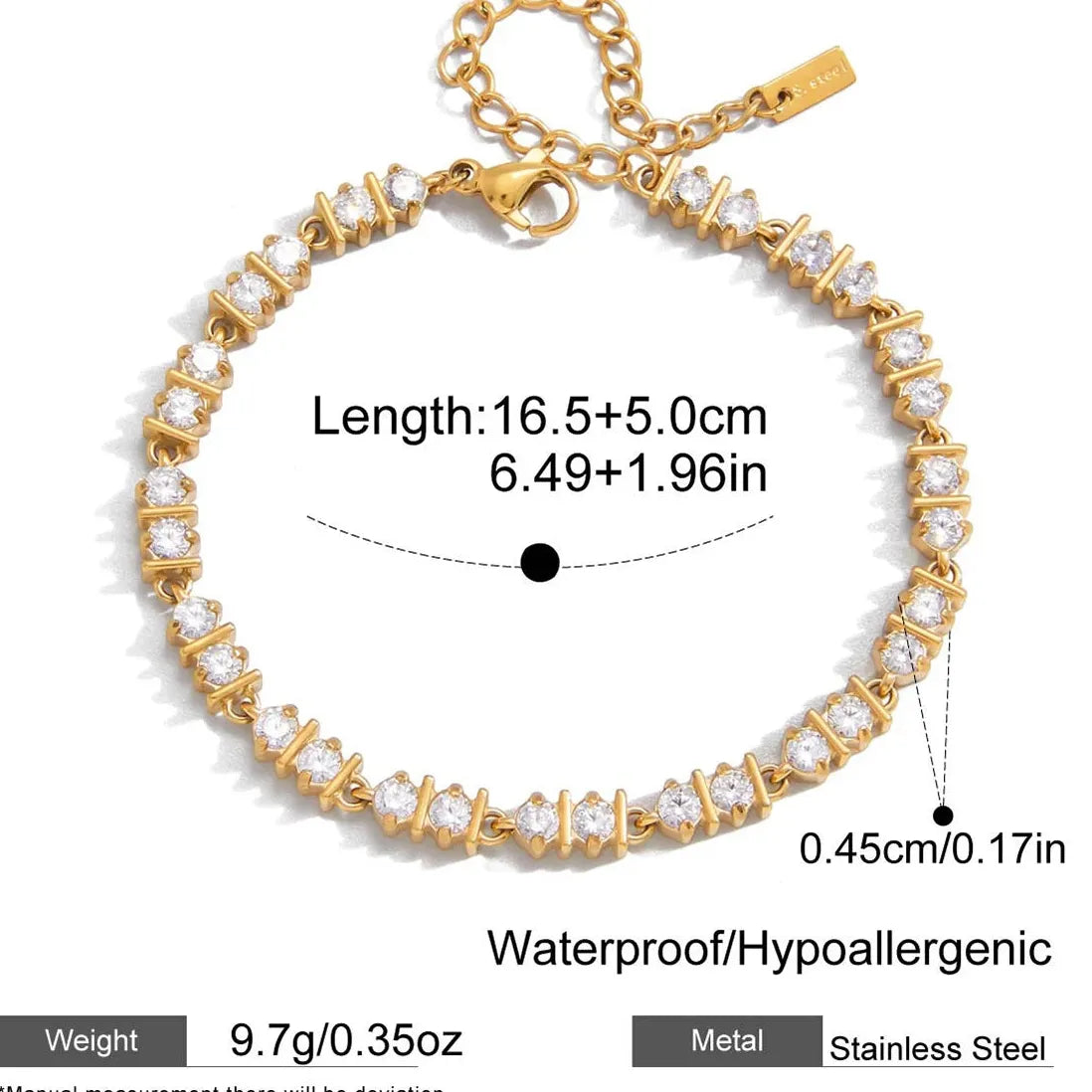 Charm Sparkling Mini Zircon Geometric Heart Tennis Bracelet Women Stainless Steel PVD Gold Plated