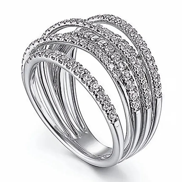 Fashion Multi-Layered Brass Cross Finger Ring with Cubic Zirconia for Women Party Jewelry