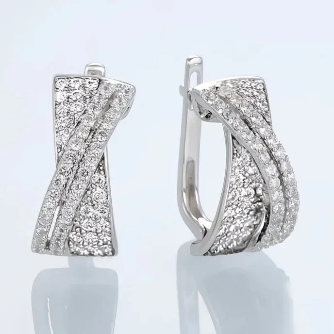 Black White Cross Hoop Earrings for Women Cubic Zirconia Fashion Jewelry Copper Alloy