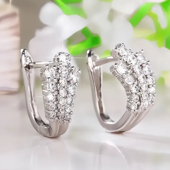 U Shape Geometric Hoop Earrings Cubic Zirconia Copper Alloy Wedding Gift