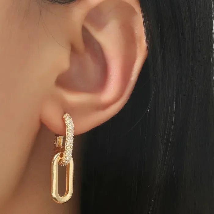 Retro Geometric Zirconia Drop Earrings Zinc Alloy Gold Silver Women