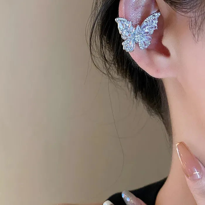 Crystal Butterfly Zinc Alloy Clip-On Ear Cuff Earrings for Women Y2K 2026