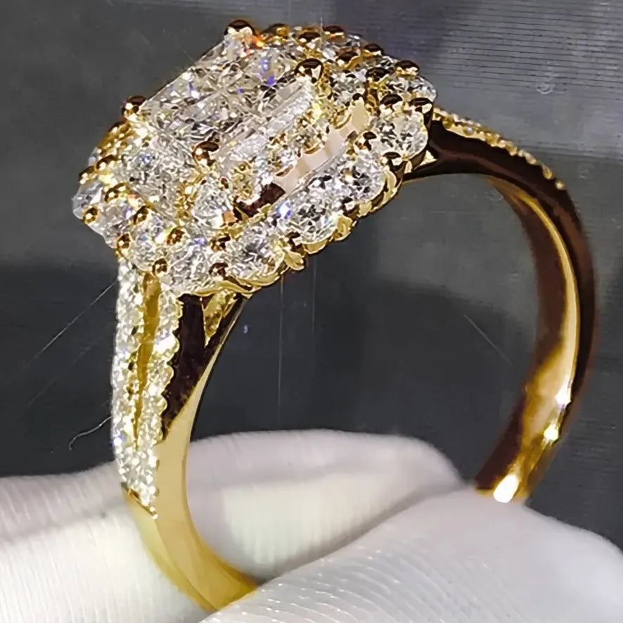 Gorgeous Square Shape Women’s Ring Full Bling Iced Out Micro Pave Cubic Zirconia Bridal Wedding Engagement Ring