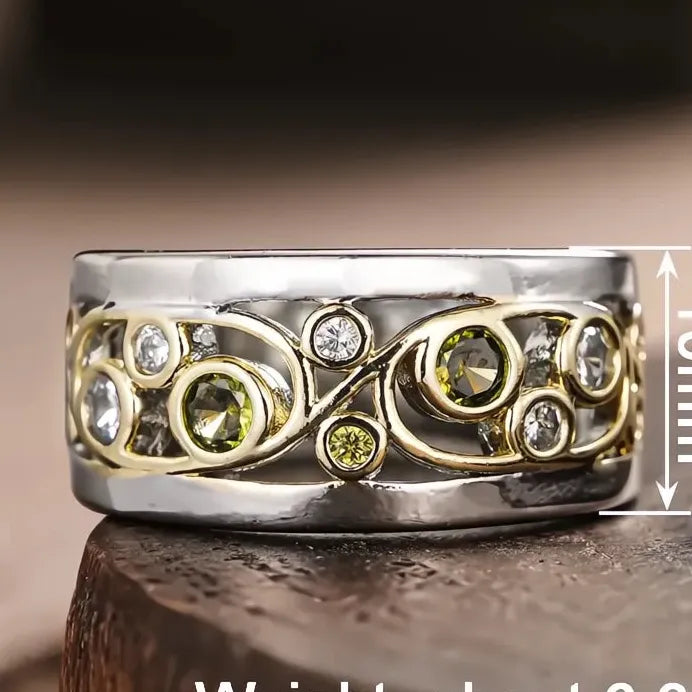 Two Tone Hollow Brass CZ Ring for Women Elegant Wedding Party Band