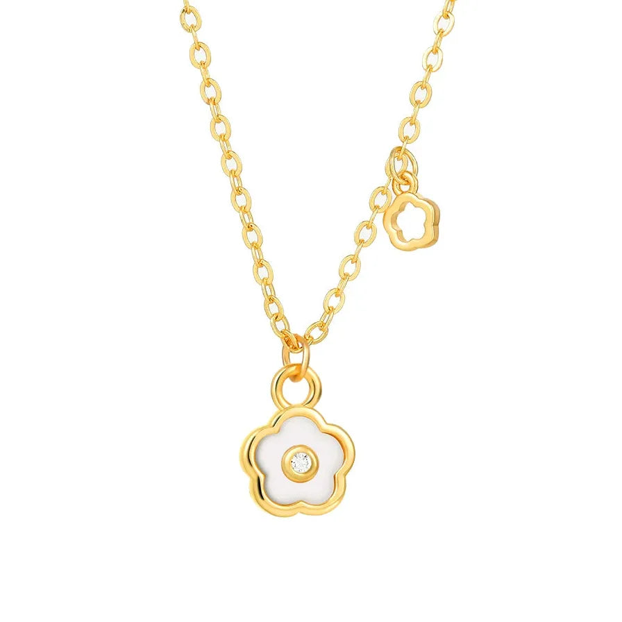 Flower Pendant Necklace for Women Girls Stainless Steel Opal Cubic Zirconia Choker