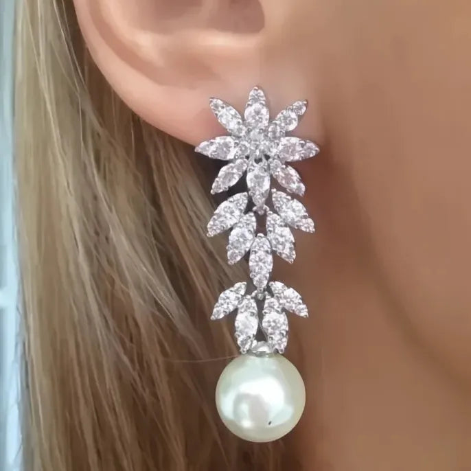 Geometric Copper Alloy Stud Earrings with Cubic Zirconia for Women