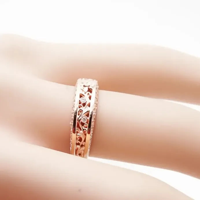Rose Gold Flower Hollow Band Ring with Sparkling CZ Cubic Zirconia