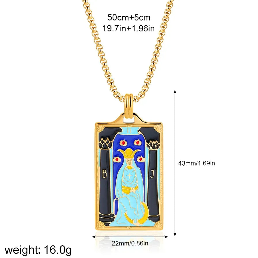 Vintage Gold Plated Stainless Steel Tarot Card Pendant Necklace for Women Punk