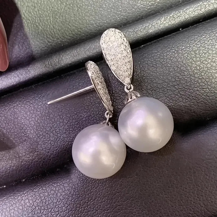 Elegant Women Dangle Earrings Simulated Pearl Cubic Zirconia Drop Jewelry